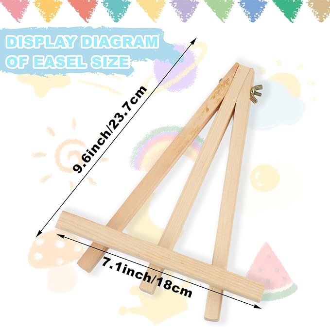 4PCS 9 Inch Wood Easels, Tripod, Painting Party Easel, Kids Student Tabletop Easels for Painting, Easel Stand for Painting Canvases, Portable Canvas Photo Picture Sign Holder.