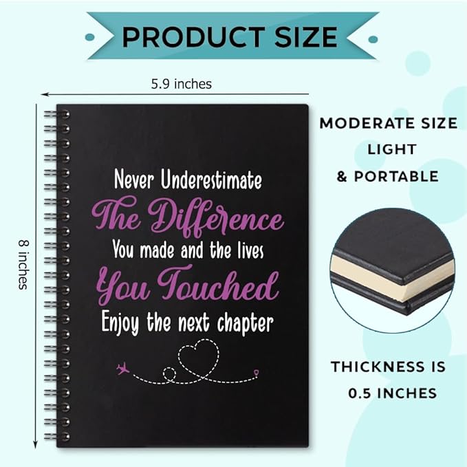 Never Underestimate the Difference You Made 160 Blank Pages Spiral Notebook, Leaving Gift for Coworker, Retirement Gift for Colleague, Farewell Gift for Friend, Appreciation Gift for Employee