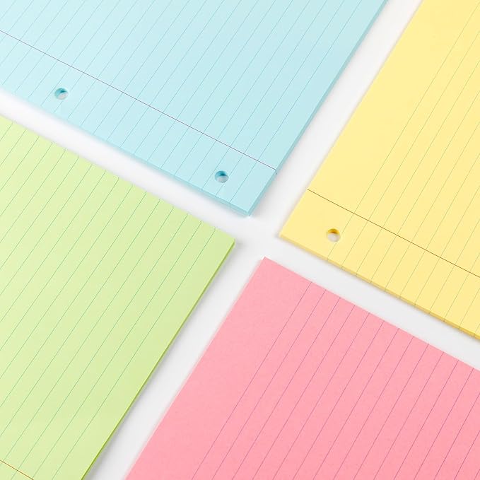 Mr. Pen- Colored Loose Leaf Paper Wide Ruled, 100 Sheets, 8” x 10.5”, 3- Hole Punched, Notebook Paper, Lined Paper, Binder Paper, Writing Paper, Filler Paper, Wide Ruled Notebook Paper