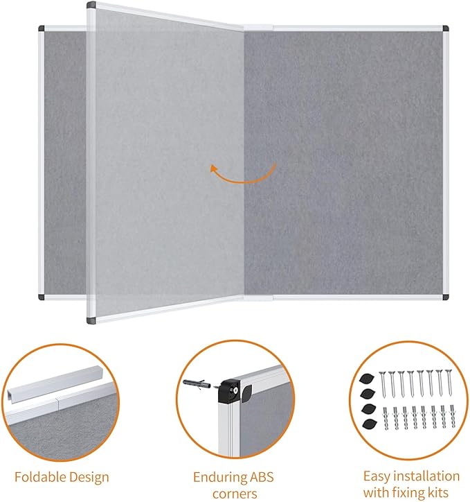VIZ-PRO Large Fabric Bulletin Board/Foldable Notice Board Felt Gray, 72 X 48 Inches, Silver Aluminium Frame