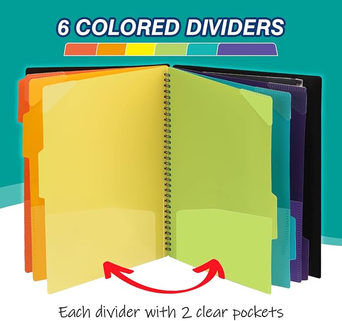 H4D 12 Pocket Poly Project Organizer, Spiral Multi Pocket Folder Organizer, Multi-Subject Folder Notebook, Letter Size