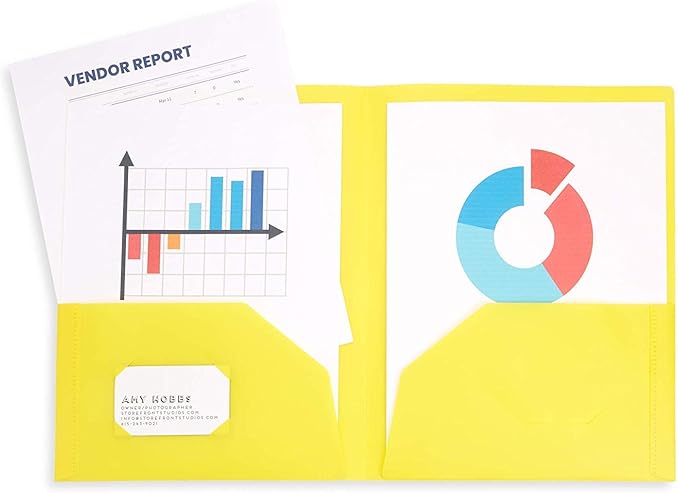 Blue Summit Multicolor Plastic Two Pocket Folders, 6 Plastic Folders with 2 Pockets and Business Card Slot, 2 Pocket Plastic Folders for School, Home, and Work, 6 Pack Plastic Folders