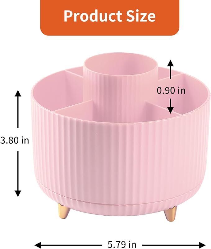 Desk Pencil Pen Holder, 5 Slots 360°Degree Rotating Organizers for Desk, Desktop Storage Stationery Supplies Organizer, Cute Cup Pot Office, School, Home, Art Supply, Pink