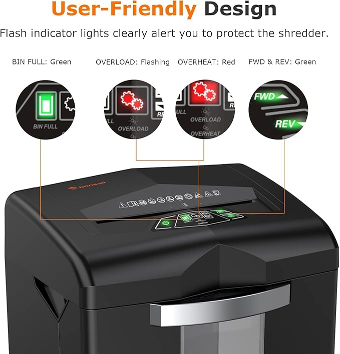 Bonsaii Heavy Duty Paper Shredder, 20 Sheet 40 Mins Large Office Crosscut Shredder for Commercial Use, Anti-Jam System & P-4 High Security Supports CD/Credit Cards/Staples, 7 Gal Pullout Bin C144-D