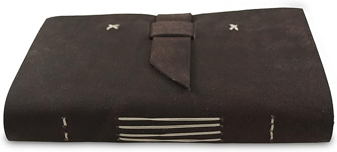 Kathmandu Valley Co. Nepali Traveler Vintage Leather Journal with Handmade Lokta Paper, 5x8 inch Office Notebook Planner, Made in the Himalayas of Nepal, Dark Brown Walnut