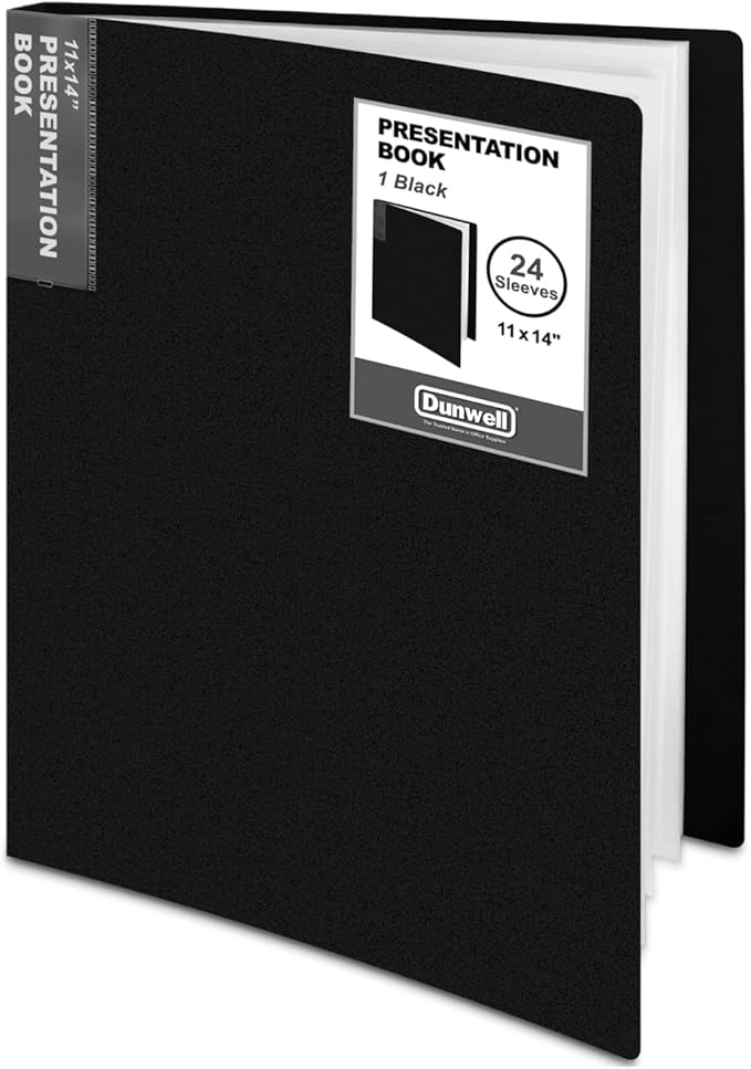 Dunwell 11x14 Binder with Sleeves (Black), 24 Pockets Display 48 Pages, Large Folder with Plastic Sleeves,11x14 Presentation Book with Protector Sleeves, Kids Art Portfolio 14x11,Clear Pages,Vertical
