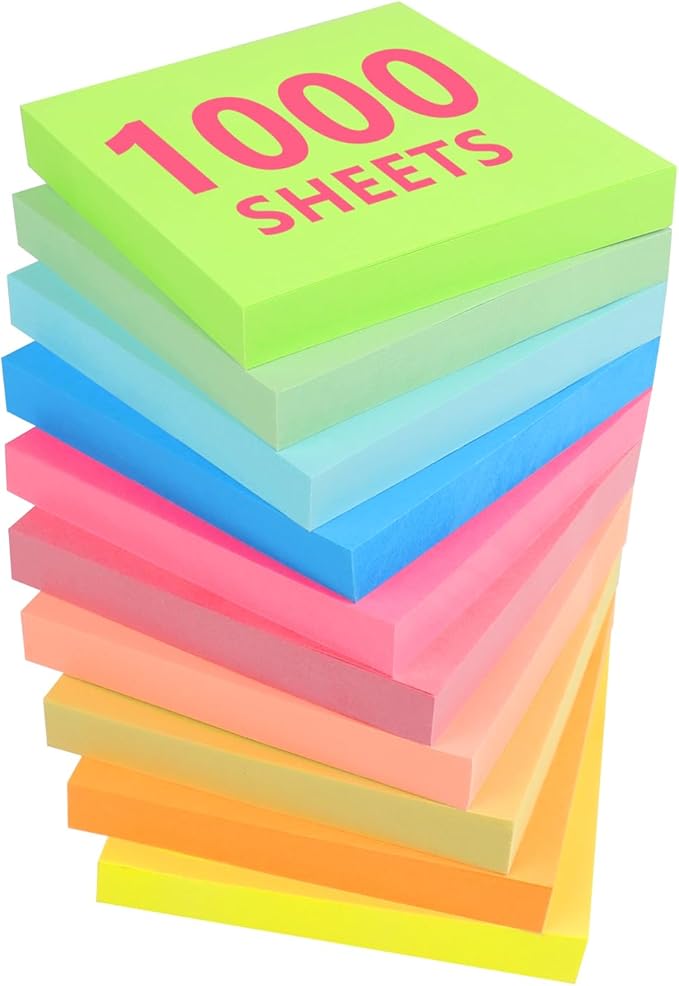 Sticky Notes,10 Pads,3x3 Inches, Colorful Self-Stick Notes Pads, Office Supplies,Perfect for Office, Study, and Daily Life Organization,100 Sheets/pad