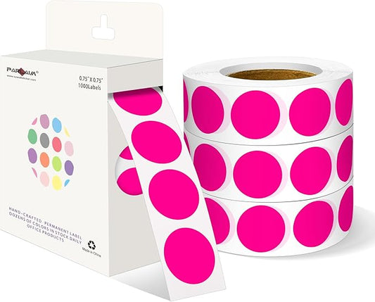 PARLAIM 3/4 Inch Roll Color Coding Labels,4000 per/4 Rolls Round Adhesive Color Coding Circle Dot Stickers for Office Home (Fluorescent Pink)