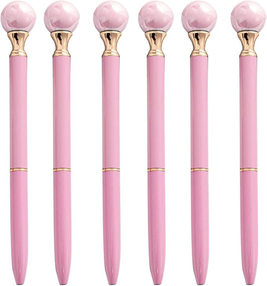 6 Pieces False Pearl Decoration Twist Metal Ballpoint Pen Ball Pen 1.0 MM Black Ink