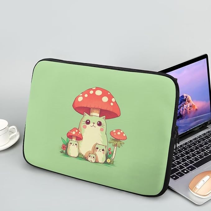 Mushroom Frog Computer Sleeve for Girls 13 inch Laptop Sleeve Women Lap Top Case with Multiple Uses Tablet Bag Cute Animal Laptop Carrying Case Briefcase Green
