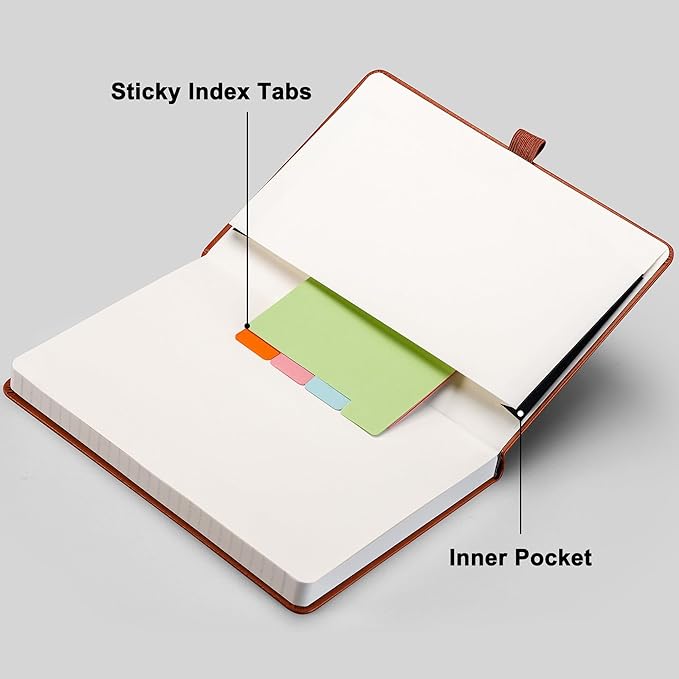 RETTACY Journaling Notebooks, A5 Lined Journal Notebook with 192 Numbered Pages, 5.7'' × 8.3'' Medium Size, for Writing, Work, Office, Leather Hardcover, 100 GSM Thick Paper (Brown)