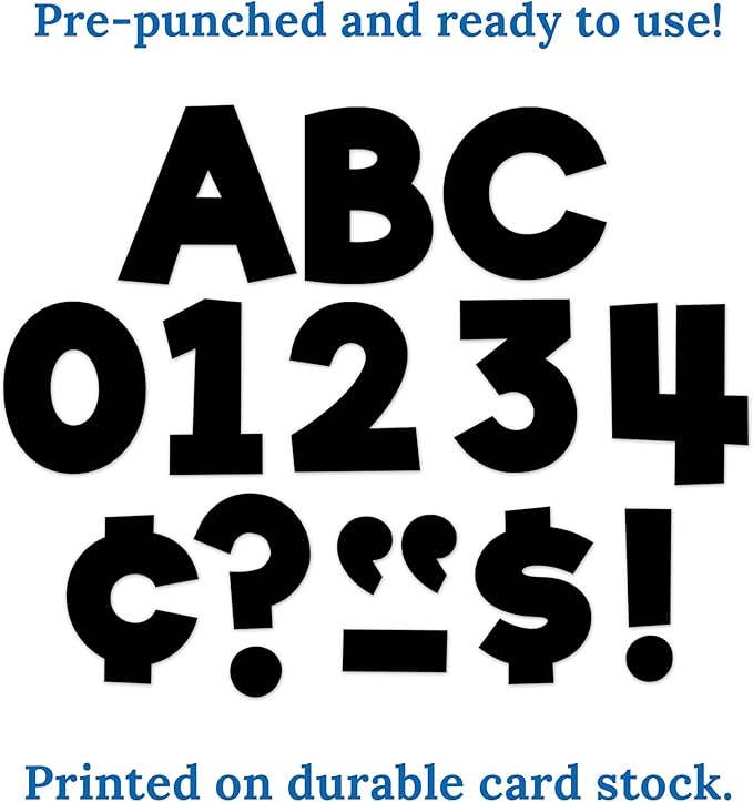 Carson Dellosa 219 Piece 4 Inch Black Cutout Letters for Bulletin Boards, Numbers, Punctuation, Symbols and More, Black Bulletin Board Letters, Black Letter Cut Outs