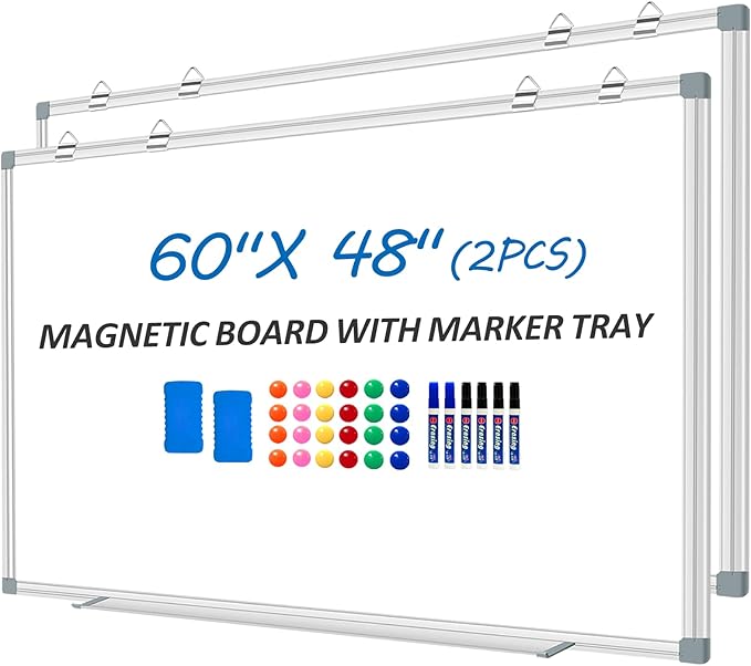 Magnetic White Board Dry Erase Whiteboard for Wall 60"x48" (2pcs) Aluminum Frame Hanging White Boards for Presentation, Teaching, Memo, Display