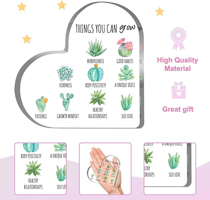 Gentle Reminders Decor, Mental Health Awareness Gifts, Inspirational Acrylic Heart Sign, Positive Affirmations Desktop Decorations for Home Therapy Office School Counselling Office