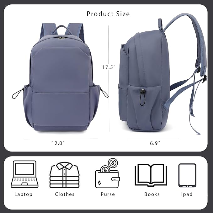 YGR Laptop Backpack for Women and Men, Waterproof Lightweight Travel Daily Rucksack Casual 15.6 inches Computer Bags for College, Blue