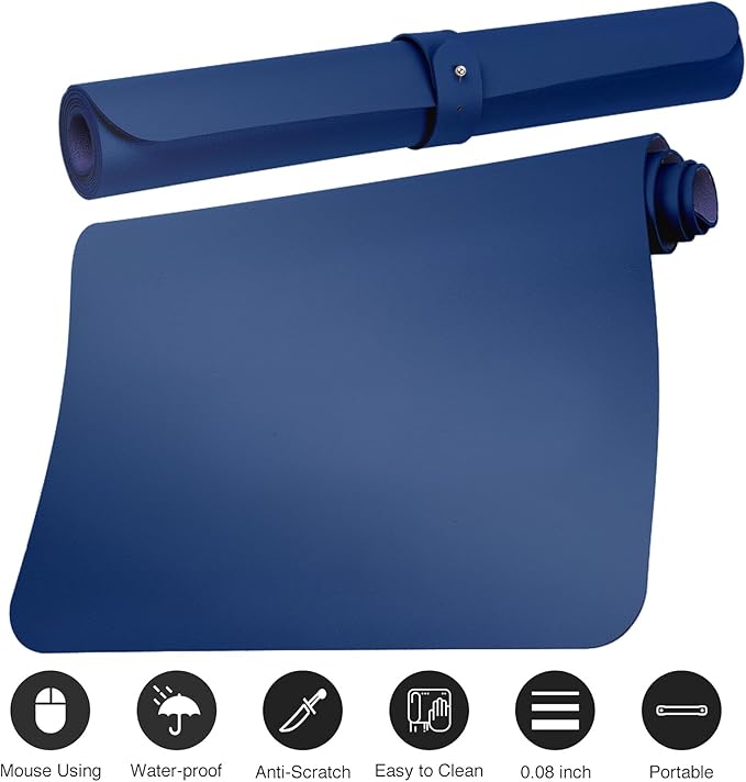 ‎Boutilon Leather Desk Pad 24"x 14" Non-Slip Mouse Pad,Office Desk Mat,Waterprooft PU Leather Desk Blotter,Desk Pad Protector,Desk Writing Pad for Home Office Decor (S-Navy)