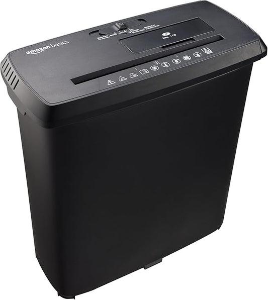 Amazon Basics 8-Sheet Strip Cut Paper, CD, and Credit Card Shredder, 3.4 gallons, Black