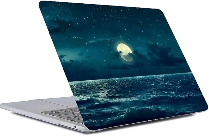 Compatible with 12 Inch MacBook A1534, Night Sea Beach Moon Ocean Landscape Hard Plastic Shell Cover Case