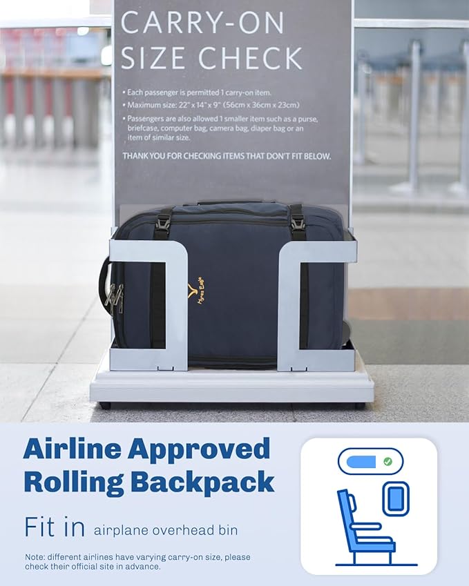 Hynes Eagle Rolling Backpack 42L Backpack with Wheels Airline Approved Carry on Luggage Laptop Travel Backpack for Women Men Dark Blue