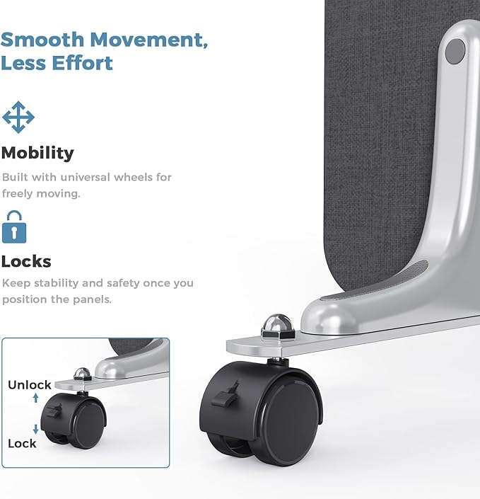 70.8" W x 63" H Freestanding Partition Room Dividers, Acoustic Panels with Wheels, 3 Soundproof Privacy Panels for Office, Reception Room, School, Hospital, Dark Grey