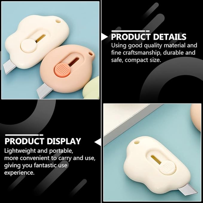 DOITOOL 3 Pieces Mini Utility Knives Cloud Shaped Box Cutter Mini Retractable Letter Opener Envelope Slitter Carton Opener Box Cutter with Hanging Hole for Office and Home Use