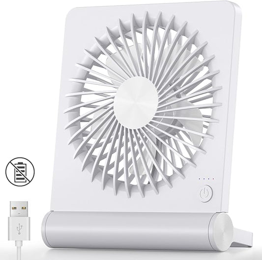 Koonie USB Fan, Strong Wind Ultra Quiet Small Desk Fan 220° Tilt Folding 3 Speeds Adjustable USB-C Corded Powered Personal Fan for Home Office Desktop White