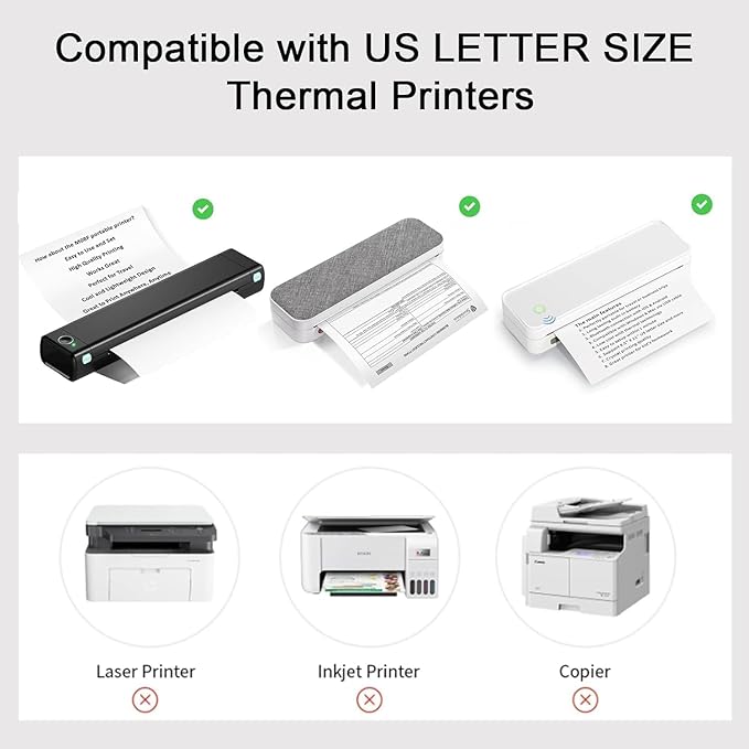 200 Sheets US Letter Size Thermal Paper(100 Folded & 100 Single), Thermal Printer Paper 8.5 x 11 Inch, Printer Paper for M08F/A40 Thermal Portable Printer