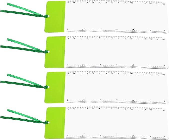 YOKIVE 4 Pcs Bookmark Magnifier with Ruler, 3X Magnifying Ruler | Magnifying Sheet, Great for Reading Small Fonts Maps Books (Green, 7.48-Inch)