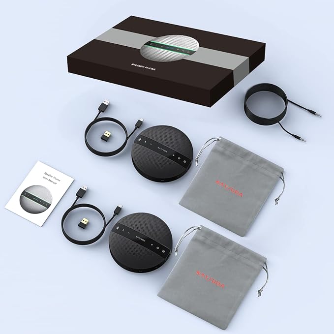 Bluetooth Conference Speakerphone SP300KIT 2pk Bundle, up to 16 Attendees, 18H Call Time, 360°Voice Pick-up 2x6 AI Echo & Noise Canceling Microphones, Daisy Chain