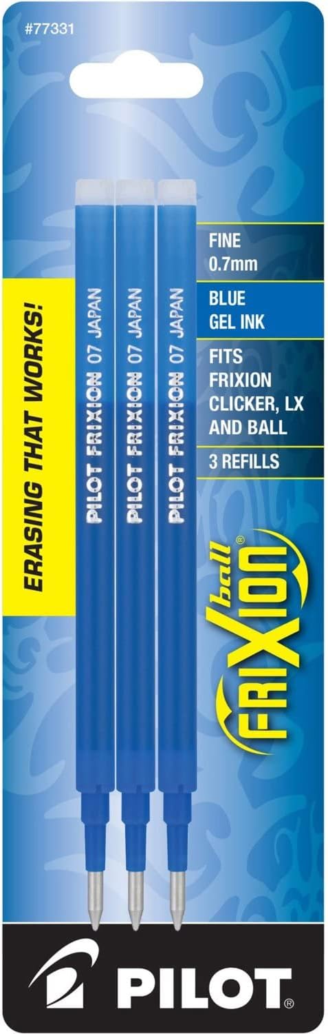 Pilot Gel Ink Refills for FriXion Erasable Gel Ink Pen, Fine Point, Blue Ink, 3 Packs 9 refills total
