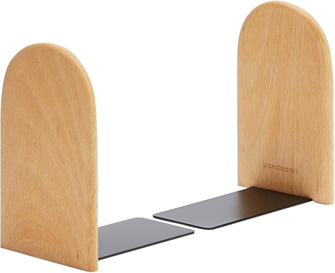 Pandapark Wood Bookends,Non-Skid Bookend for Shelves,Heavy Duty Bookends,Book Stand for Books/CDs,1 Pair