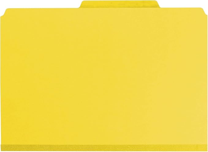 Smead Pressboard Classification File Folder with SafeSHIELD Fasteners, 1 Divider, 2" Expansion, Legal Size, Yellow, 10 per Box (18734)