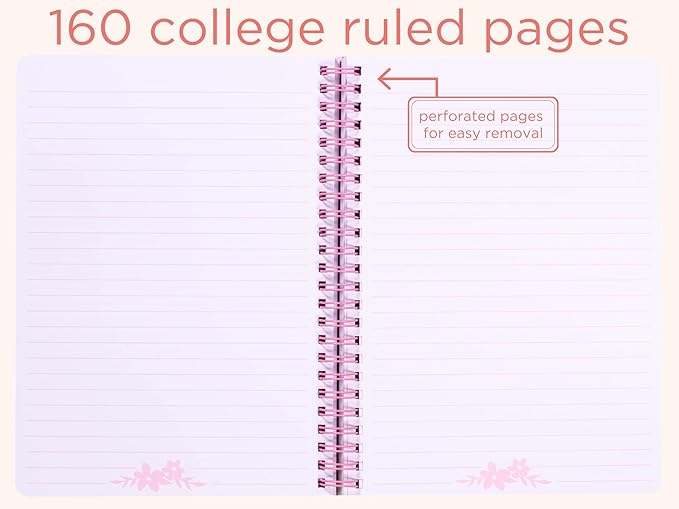 Steel Mill & Co Cute Floral Mini Spiral Notebook, 8.25" x 6.25" Journal with Durable Hardcover and 160 Lined Pages, Summer Garden