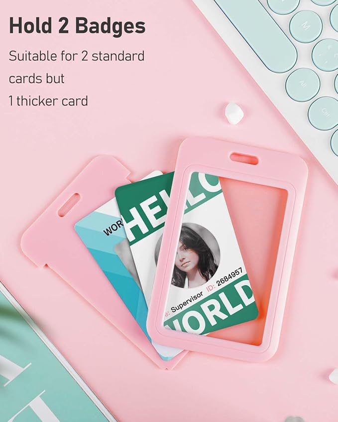 Uniclife 1 Pack Sliding ID Badge Holder Pink Hard Vertical Plastic Card Case Protector Pouch with Clear Window for Office School ID Credit Cards Proximity Key Cards Driver’s Licenses and Passes