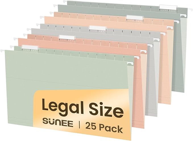 SUNEE Hanging File Folders Legal Size, 25 Pack File Folders 1/5-Cut Tabs, Morandi Colors, Stay Organized for Your Home and Office Bulk File and Documents