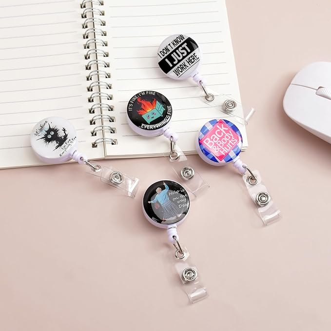 5pcs Badge Reels Holder Retractable with ID Clip for Nurse Name Tag Card Cute Nursing Doctor Teacher Student Medical MD Work Office