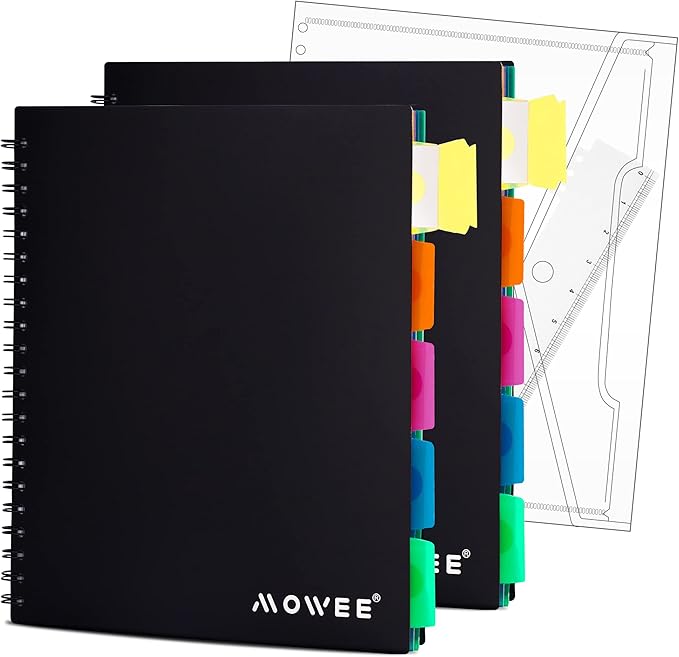Spiral Notebook - 5 Subject Notebook, College Ruled Notebook With Dividers Pocket, Tabs Label (8.5x11Black)