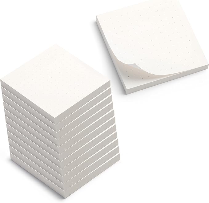 Sticky Notes Dots Grid 12pk | 3x3 Inch Small Self Stick Notepads for Desk and School Supplies
