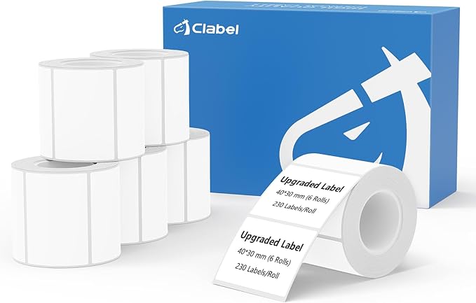 CLABEL Label Maker Tape for CLABEL 221B, Thermal Labels, Adapted Label Print Paper Waterproof Self-Adhesive Multipurpose Labeling Tape 6 Roll of 1380pcs