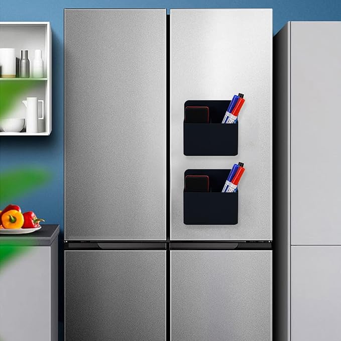 Magnetic Dry Erase Marker Holder, 2 Pack Magnetic Pen Holder for Fridge, Magnetic Marker Holder, Whiteboard Marker Holder for Locker Accessories, School, Office, Home, Magnetic Cup, Black