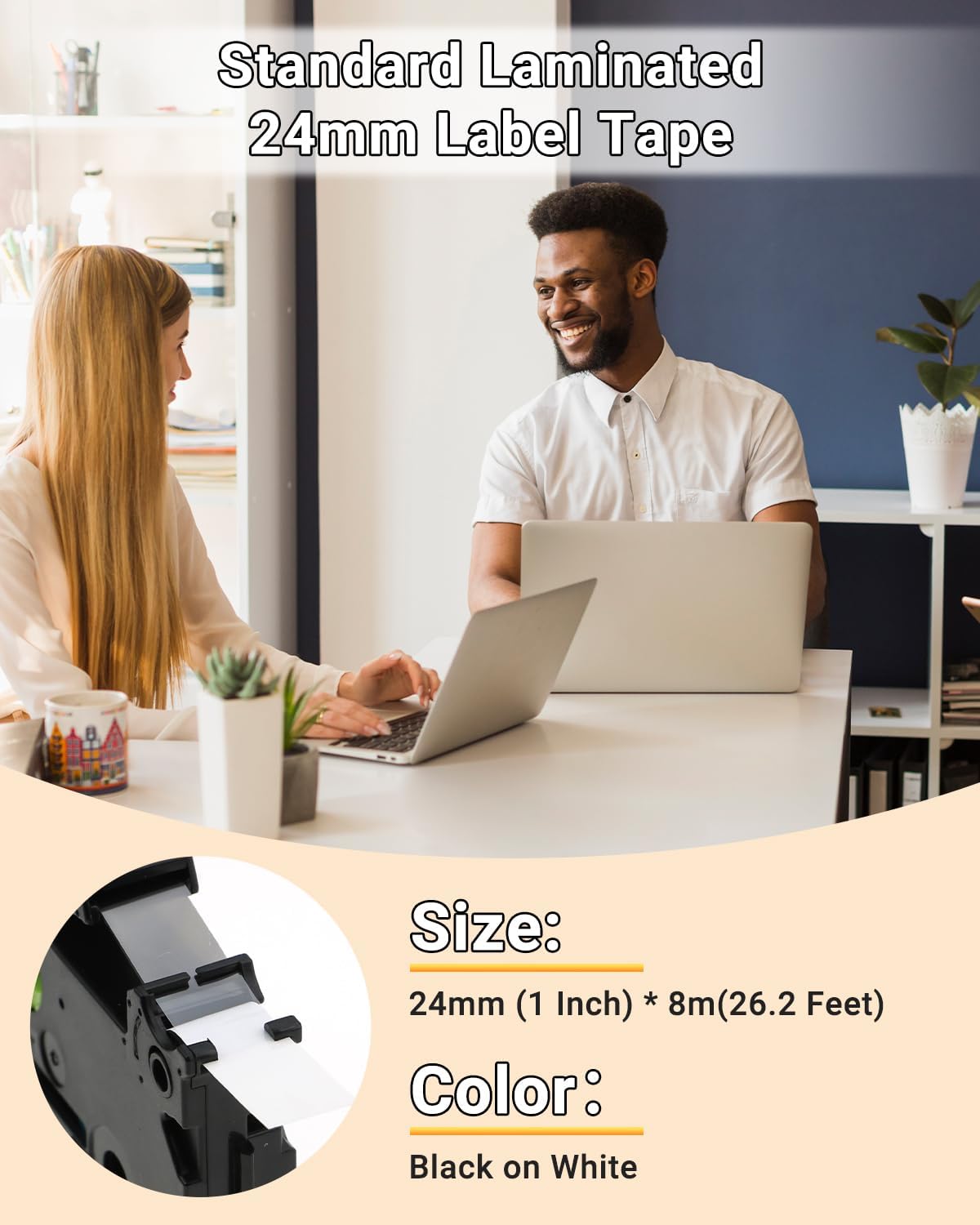 MarkDomain TZe-251 24mm Label Tape Compatible Brother P Touch TZe TZ Tape 24mm 0.94 Laminated White TZe-251 TZe251 TZ251 1 Inch for Ptouch PT-D600 PT-D610BT PTP700 PTP710BT Label Maker, 3-Pack