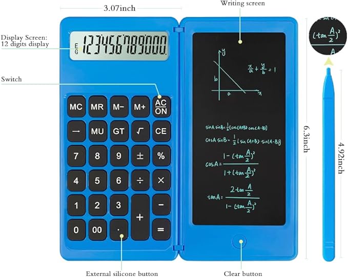Desk Calculator, Desktop Small Calculator with Writing Notepad, Basic 4-Function Math Large Button Calculator, School Supplies for Kids, Middle/High School Students (Blue)