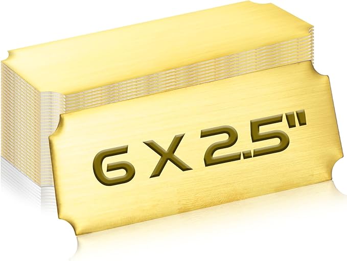 Therwen 30 Pcs Name Plates Laser Engraved Brushed Stainless Steel Plate Personalized Plaque Blank Custom Name Tag Frame Label with Adhesive Backing(Gold Notched Corner,6''x 2.5'')