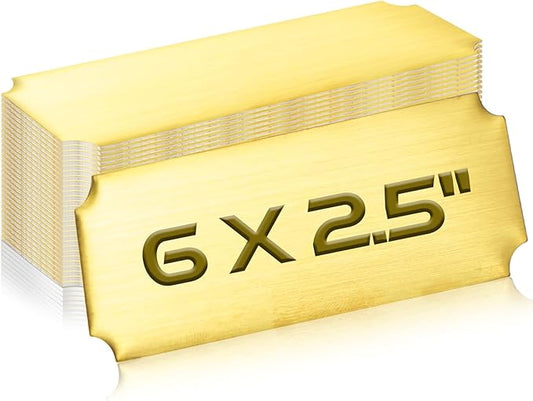 Therwen 30 Pcs Name Plates Laser Engraved Brushed Stainless Steel Plate Personalized Plaque Blank Custom Name Tag Frame Label with Adhesive Backing(Gold Notched Corner,6''x 2.5'')