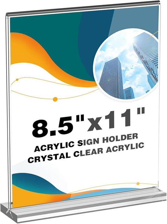 Acrylic Sign Holder 8.5 x 11 Clear Table Signs Stand, Double Sided T Shape Flyer Holder Plastic for Picture Paper Card Holder for Mall Office Home Store Restaurant