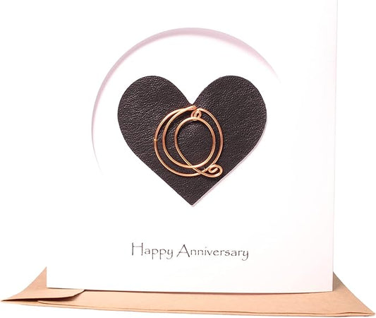 Personalized Initial Copper Card, Copper Initial, Anniversary Card for Her, Couple, Gift for Her (Q)