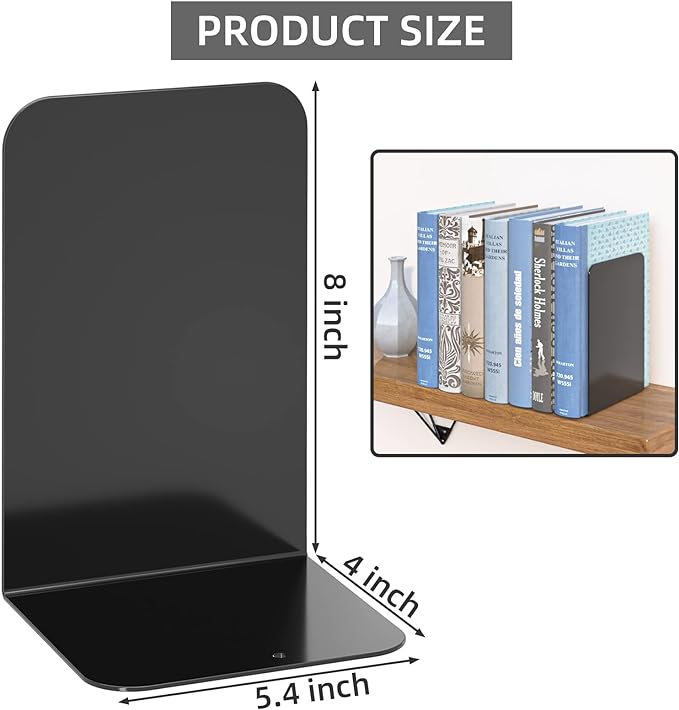 VFINE Bookends 1 Pair, Bookends for Shelves, Metal Black Book Ends for Shelves, Book Ends for Heavy Books, Book Shelf Holder for Home Office