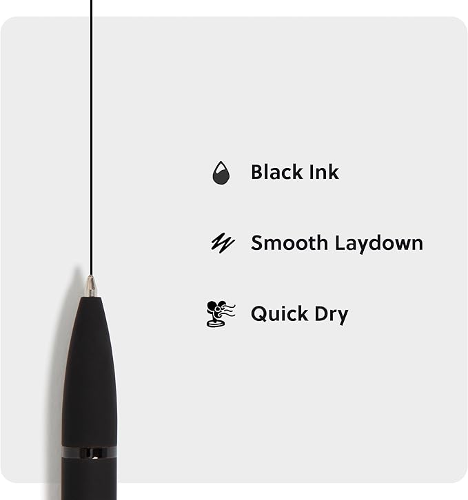 U Brands Midnight Monterey Ballpoint Pens, 4 Count, Black Soft Touch, Painted Black Details, Bold (1.0 mm) Point, Black Ink