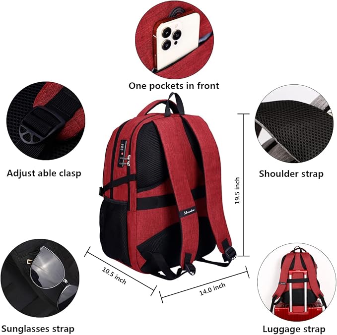 SHRRADOO Anti Theft Laptop Backpack Travel Backpacks with usb Charging Port for Women Men College High School Backpack Computer Bag Fits 16.3 Inch Laptop