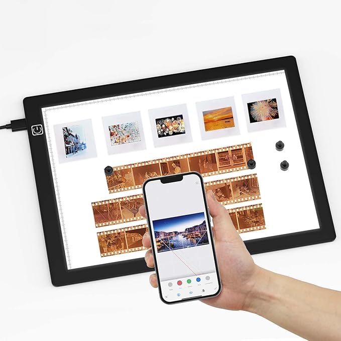 JHFart Magnetic Slide Viewer Light Box 5600K 12”x8” Ultra-Thin Adjustable Brightness Backlight for Slides and Film Negative Scanning